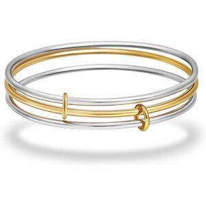 Stackable 18K Gold Plated Silver & Gold Bangle Bracelets for Women, 7.5 Inch, St